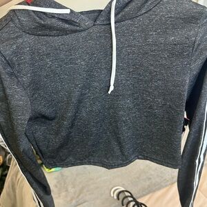 Gray Cropped Hoodie with White Stripes